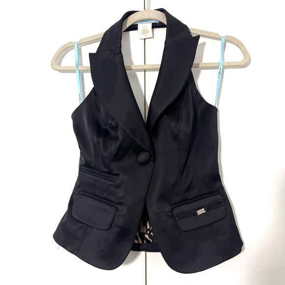 Guess Marciano Halter Vest Size 0 Black Satin Single Button Open Back Sexy Y2K - Picture 1 of 6